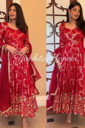 Yankita Kapoor Wear Dark Red Embroidery Work Gown