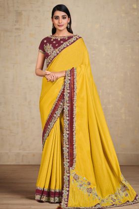 Yellow Color Haldi Special Wear Tusser Silk Saree