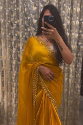 Yellow Color Pure Soft Zimmy Choo Sequence Work Party Wear Saree