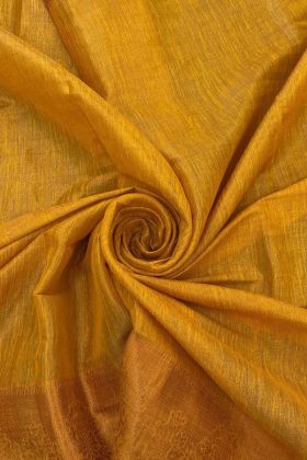 Yellow Pure Linan Cotton Saree