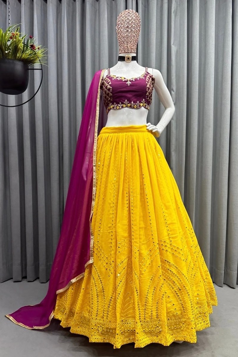 Draped in elegance, our gorgeous yellow pink lehenga steals the spotlight  effortlessly. Elevate your style and let the world take… | Instagram