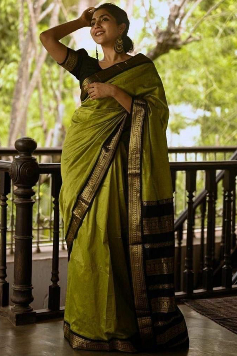 Zesty Lime Green & Saffron Saree – Aafrinish by Niazi