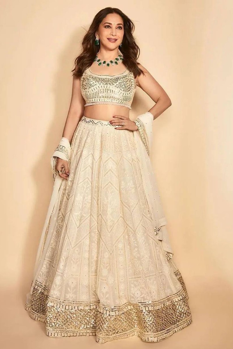 Madhuri Dixit's chikankari lehenga should be in every woman's festive  wardrobe | WeddingSutra