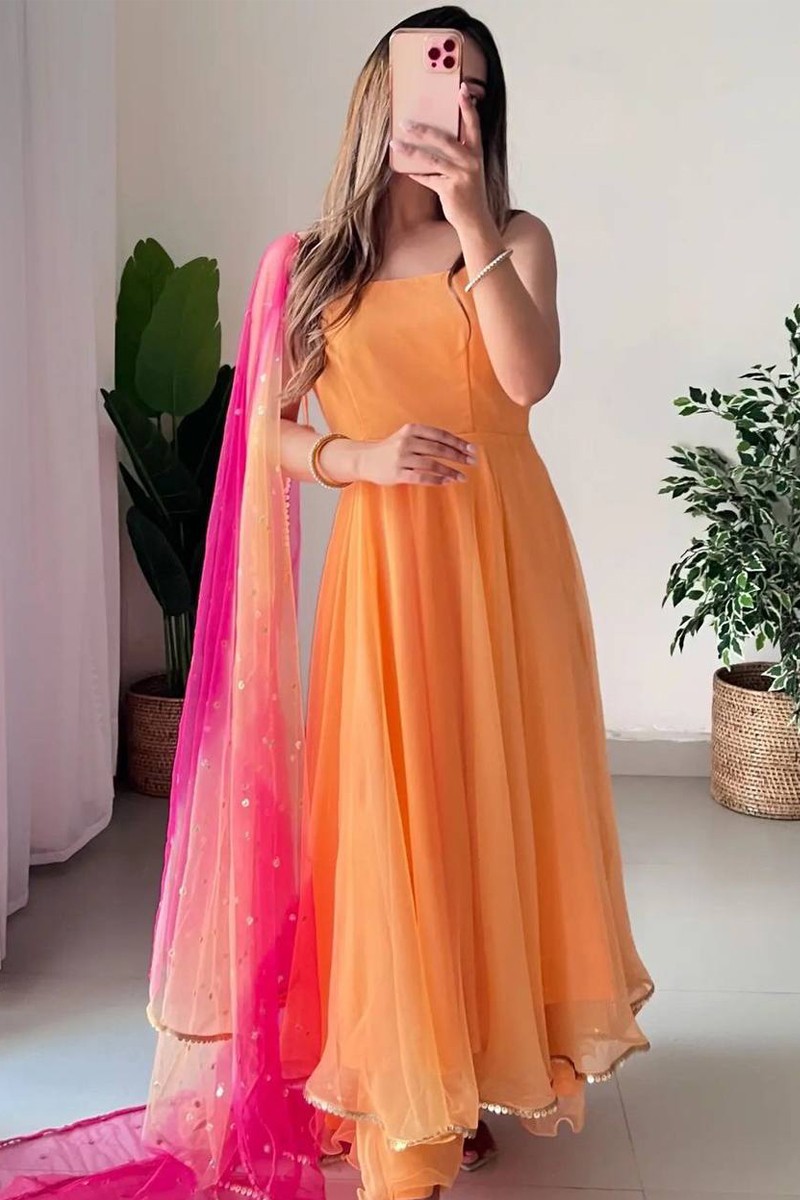 Orange gown with clearance dupatta